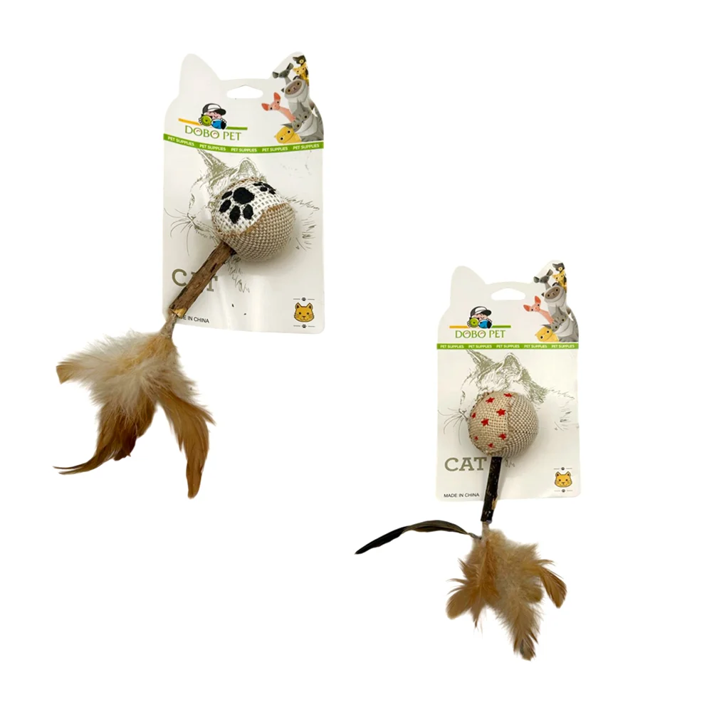 Juguete, pelota chica con vara y plumas para gato, variedad de colore…