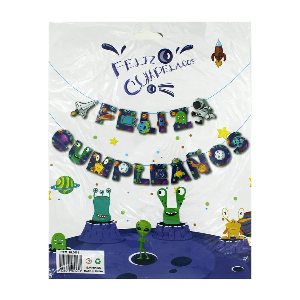 Banner móvil, con frase de Feliz Cumpleaños, temática de extraterrest…