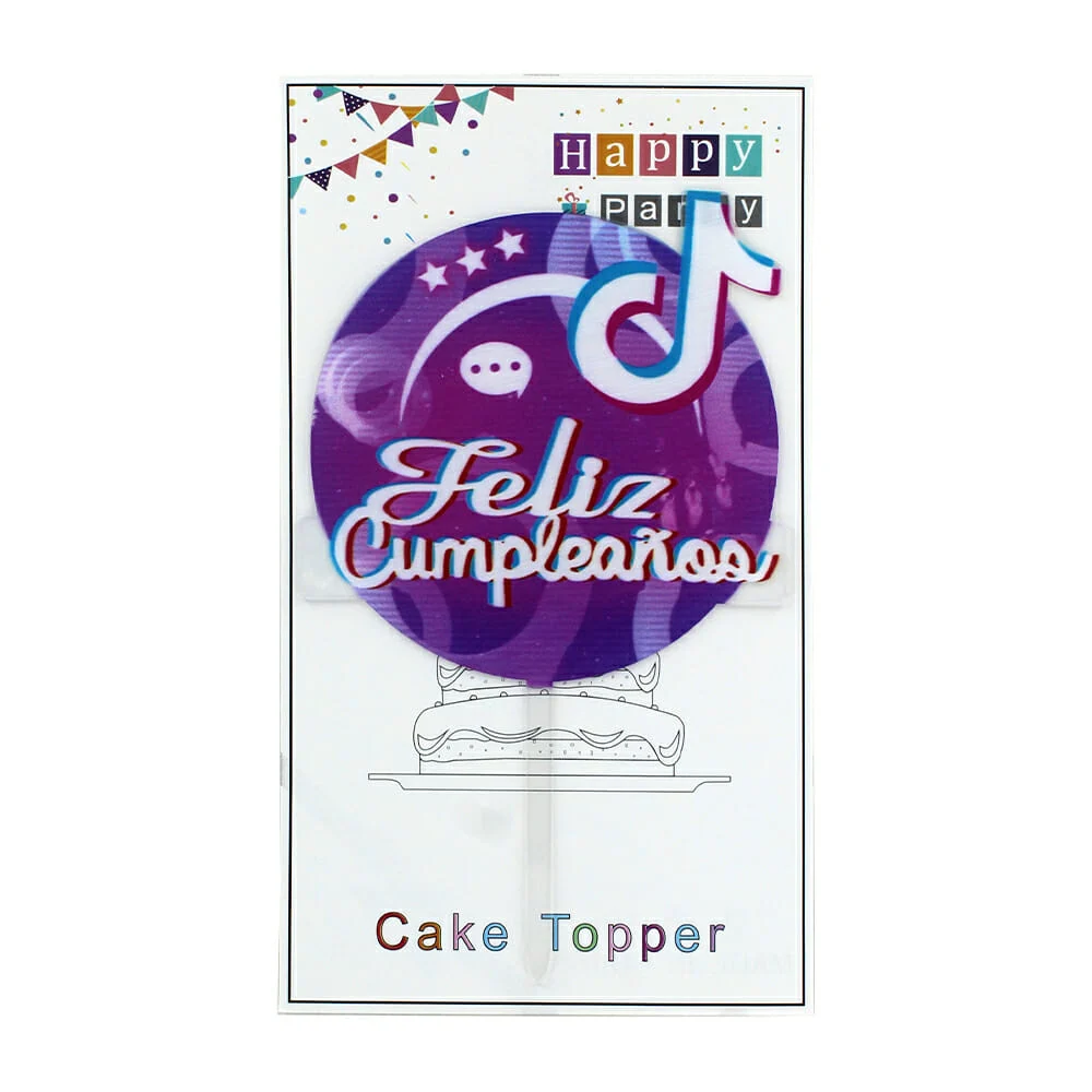 1pza Cake topper feliz cumpleaños de acrílico con temática tiktok not…