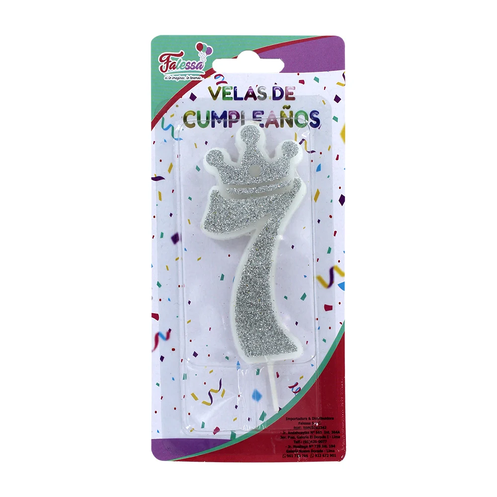 1pza Vela de número adiamantado con corona en tono plateado / pt-1600