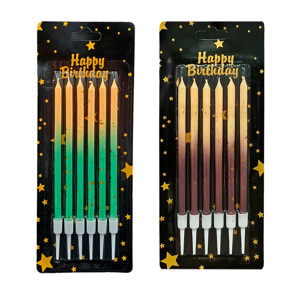 Paquete de 6 velas bicolor para fiesta con detalles en color metálico…