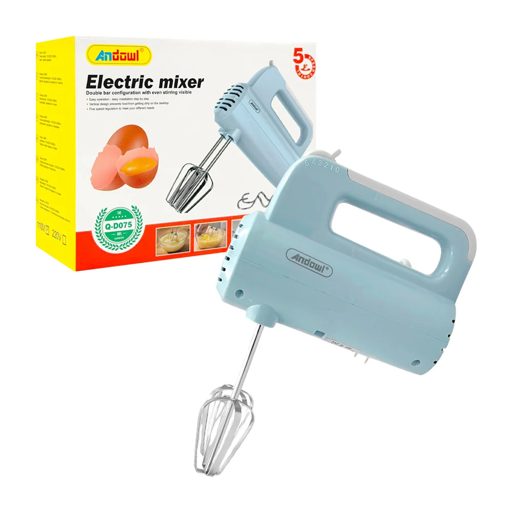 Batidora eléctrica de mano andowl de doble barra, 5 velocidades y 2 p…