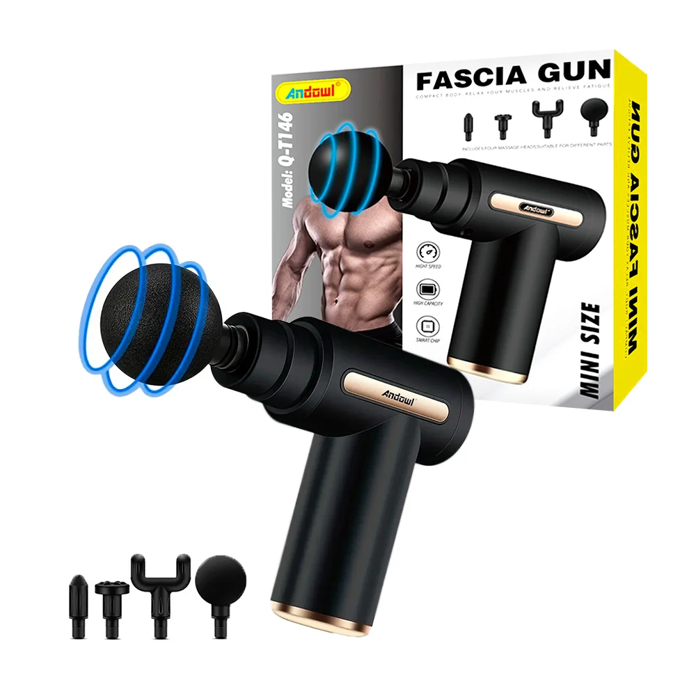 Pistola masajeadora recargable andowl con 4 cabezales intercambiables…