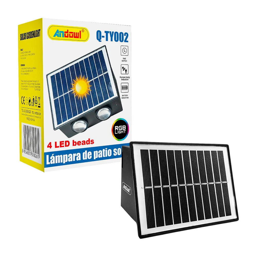 Lámpara de patio solar andowl con 4 leds rgb y panel solar con baterí…