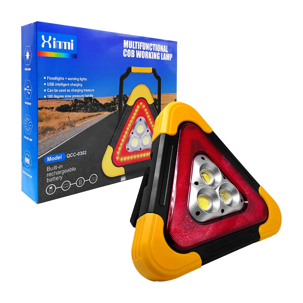 Triangulo led xinmi de advertencia multifuncional recargable y con panel solar / multifunction cob working lamp