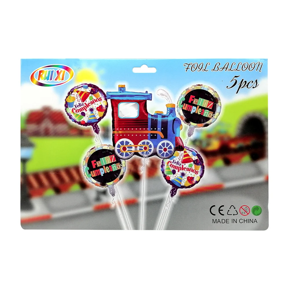 Set de 5 globos metálicos con temática de tren - feliz cumpleaños, va…
