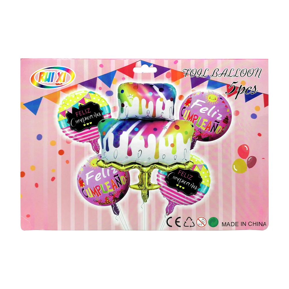 Set de 5 globos metálicos con diseño de pastel - feliz cumpleaños / r…