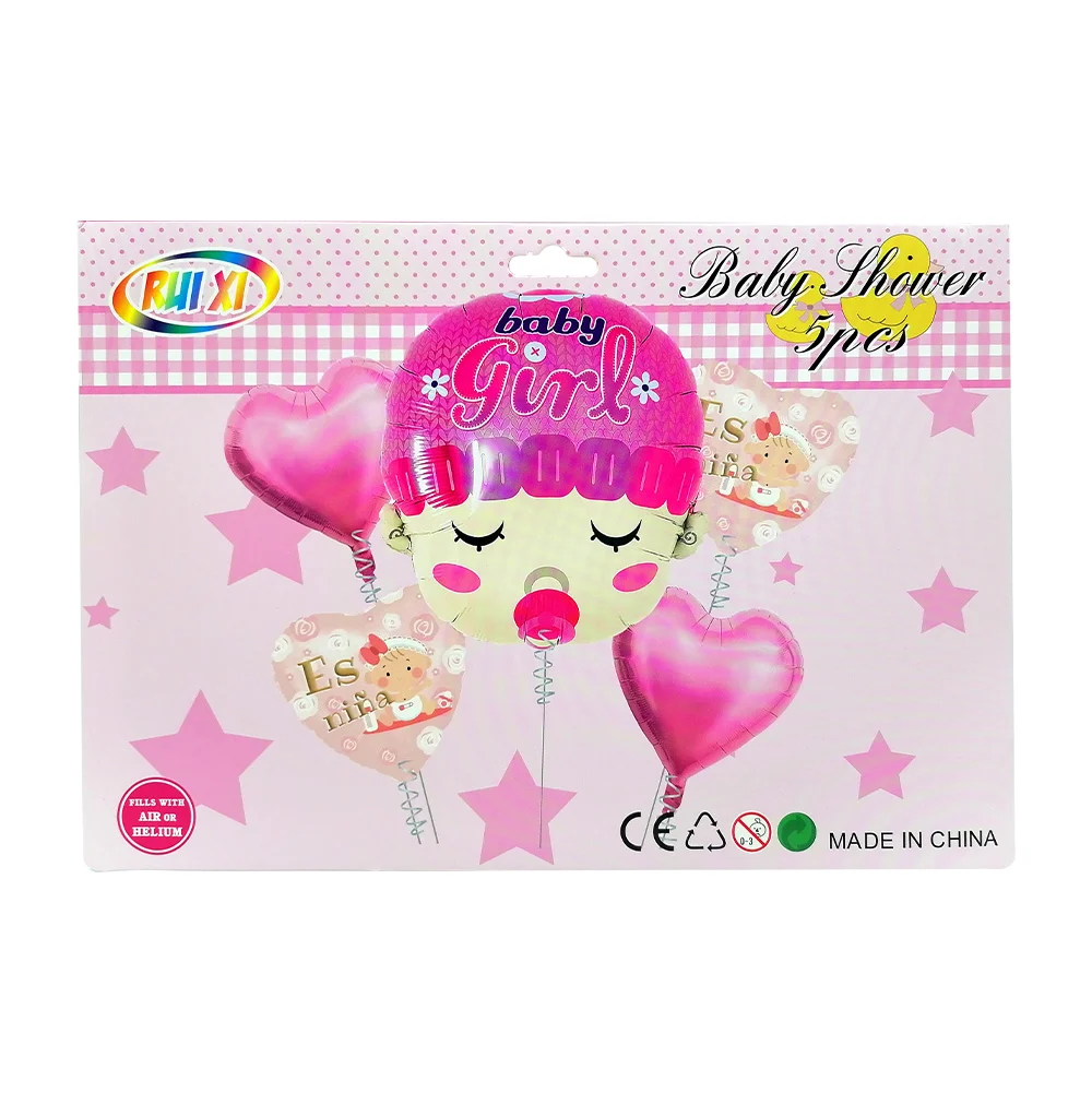 Set de 5 globos metálicos con temática de baby shower para niña / rui…