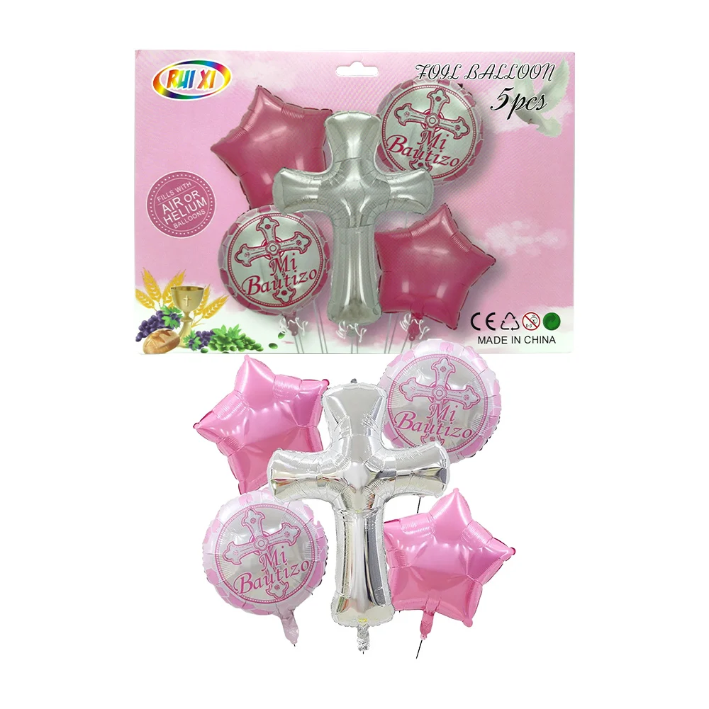 Set de 5 globos metálicos con temática de bautizo o primera comunión,…