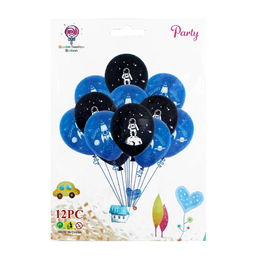 Set con 12 globos happy birthday con temática cohete astronauta / gol…