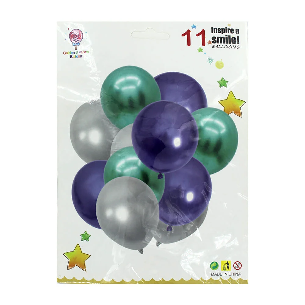 Set 11 globos de látex con efecto cromado, variedad de colores / gold…