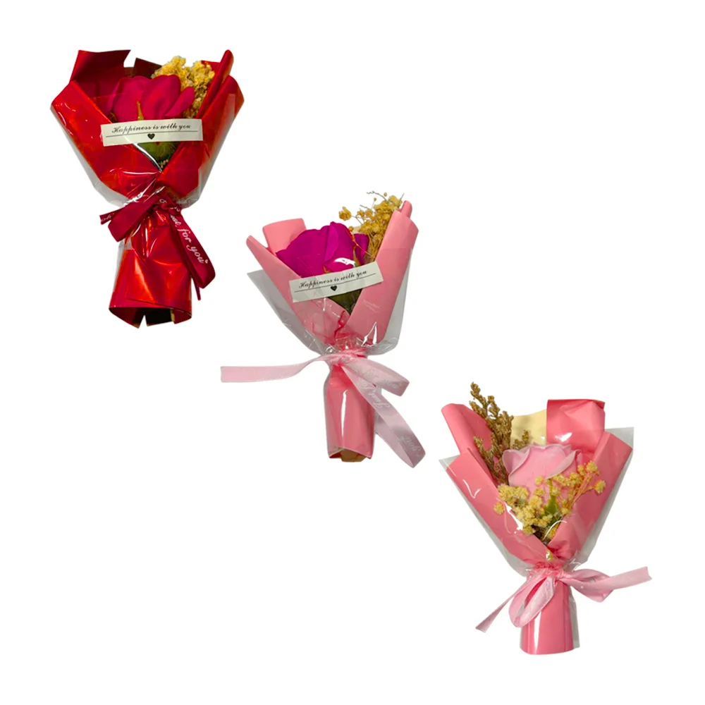 1pza Mini ramo de rosa artificial con listón just for you, variedad d…