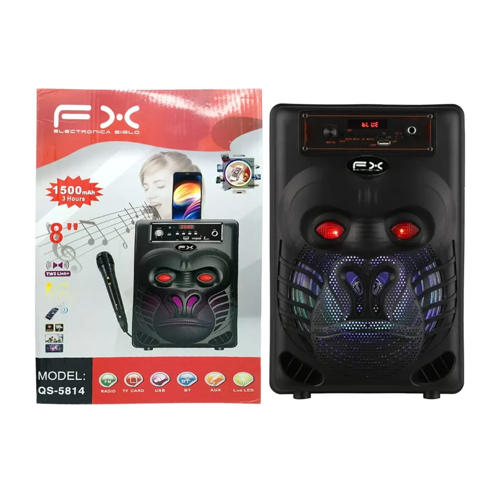 Bocina bluetooth de 8 pulgadas con micrófono, luces led y ranuras usb…