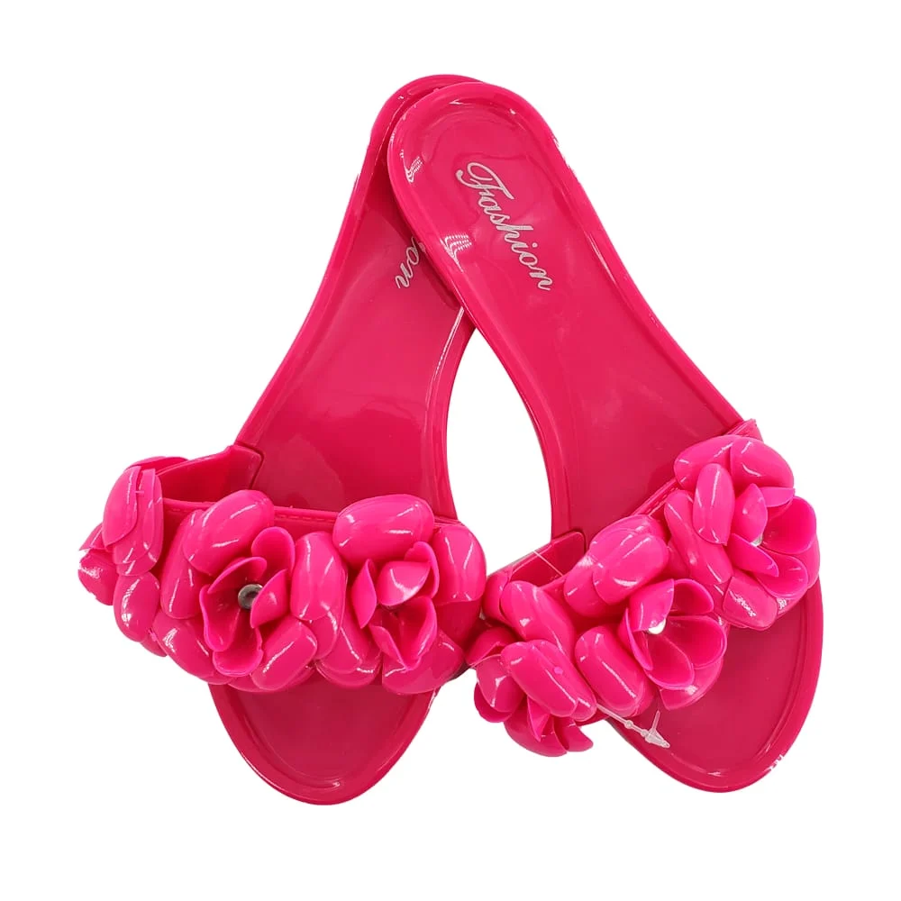 Par de zapatos / sandalias de plástico con tacón y flores, variedad d…