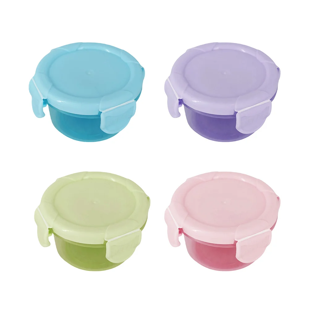 Paquete con 4 mini tuppers o recipientes circulares de plástico, vari…