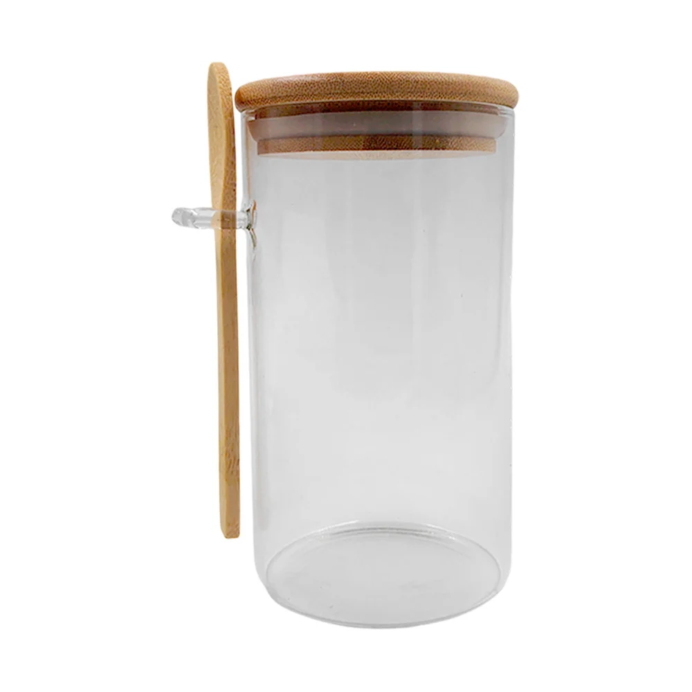 Contenedor cilíndrico de cristal + cuchara y tapadera de bambú con ci…