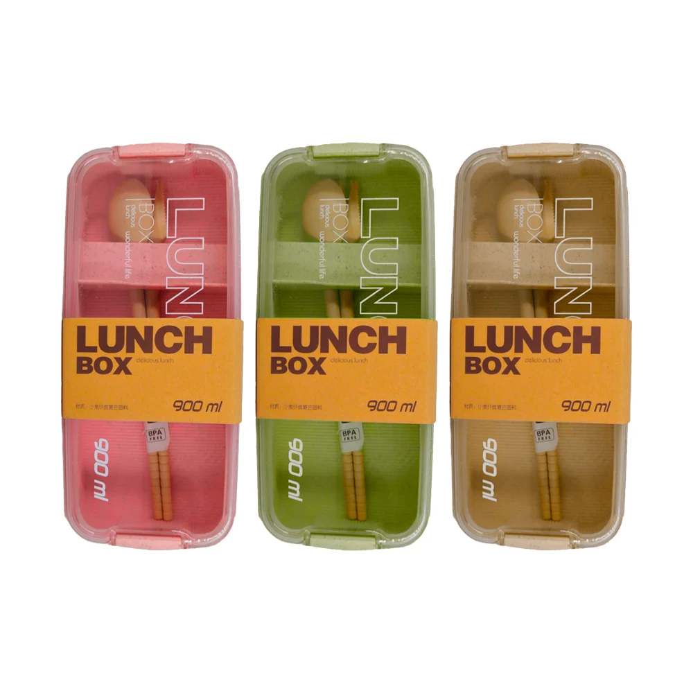 Tupper de plástico lunch box de 3 niveles con 2 cubiertos y capacidad para 900ml, variedad de colores / ro-mg305