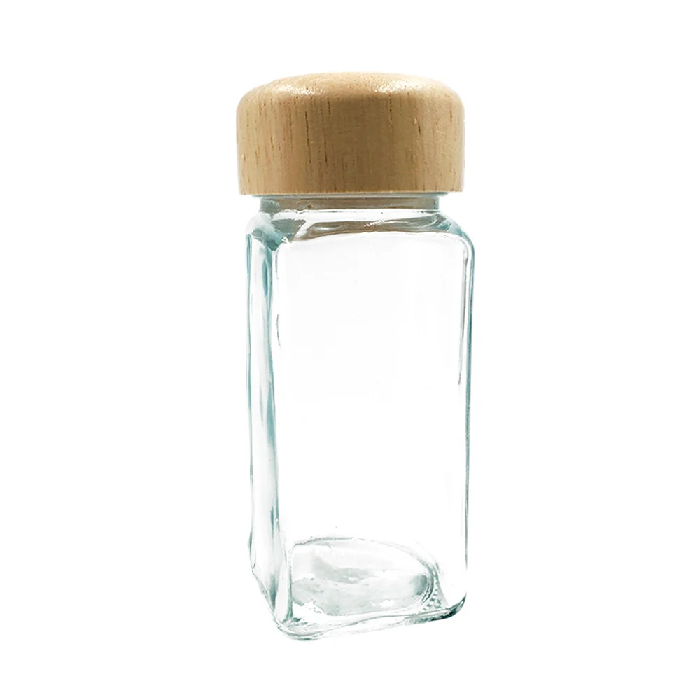 Frasco rectangular de cristal con tapadera de bambú para especias, 11…