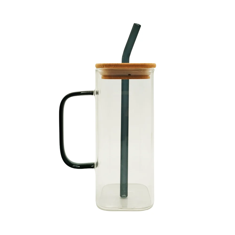 Vaso taza cilindro cuadrado transparente de vidrio con tapadera de ma…