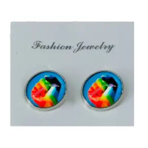 Par de aretes tipo broquel con diseño de arcoíris, variedad de modelo…