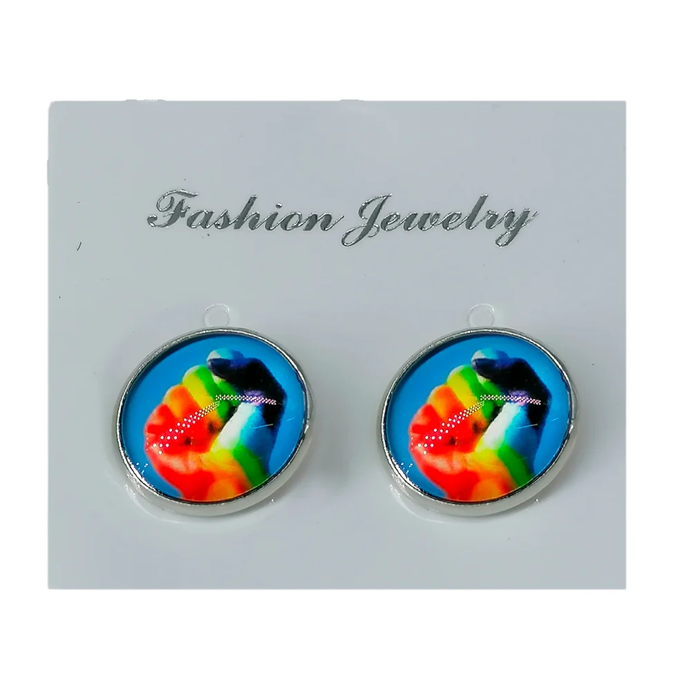 Par de aretes tipo broquel con diseño de arcoíris, variedad de modelo…