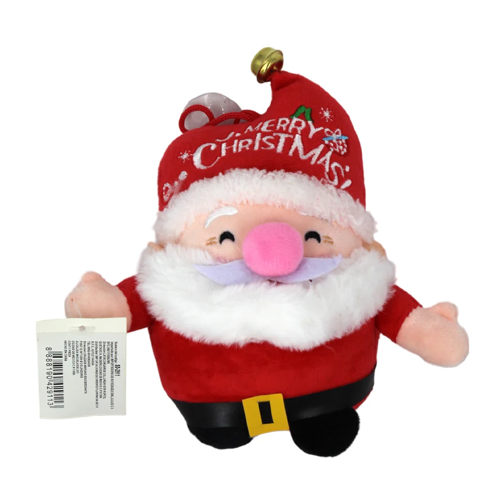Peluche afelpado pequeño navideño de santa claus con ventosa y cascab…