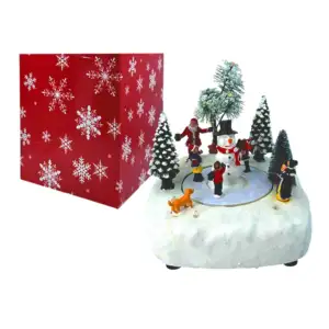 Adorno navideño tipo caja musical con diseño en forma de bosque cubie…