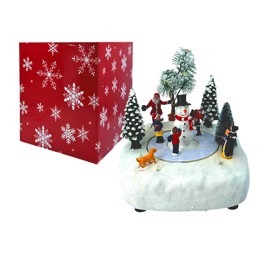Adorno navideño tipo caja musical con diseño en forma de bosque cubie…