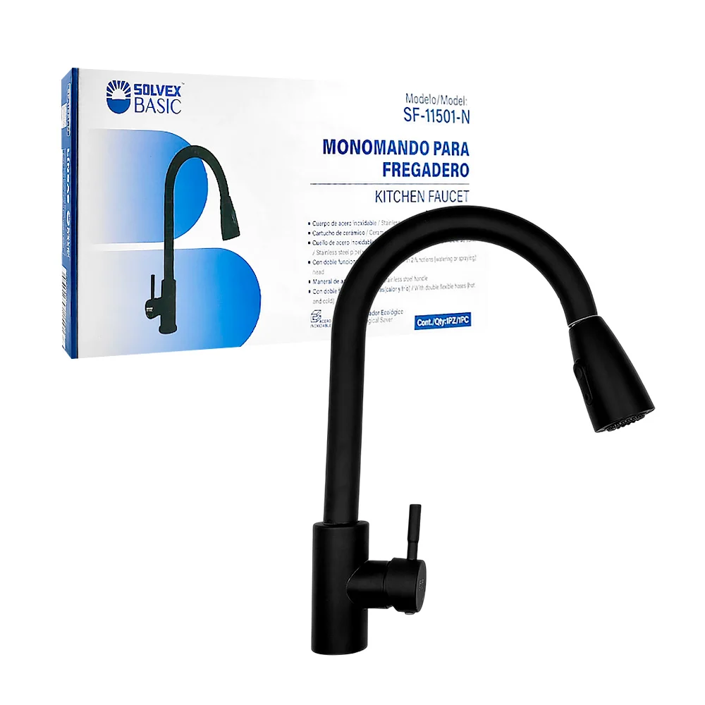 Grifo monomando solvex basic de acero inoxidable con manguera expandi…