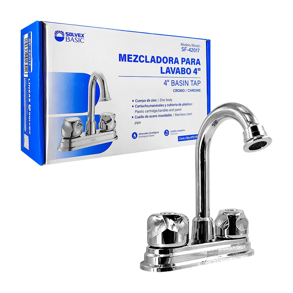 Mezcladora solvex para lavabo de 4 pulgadas con acabado metálico / sf…