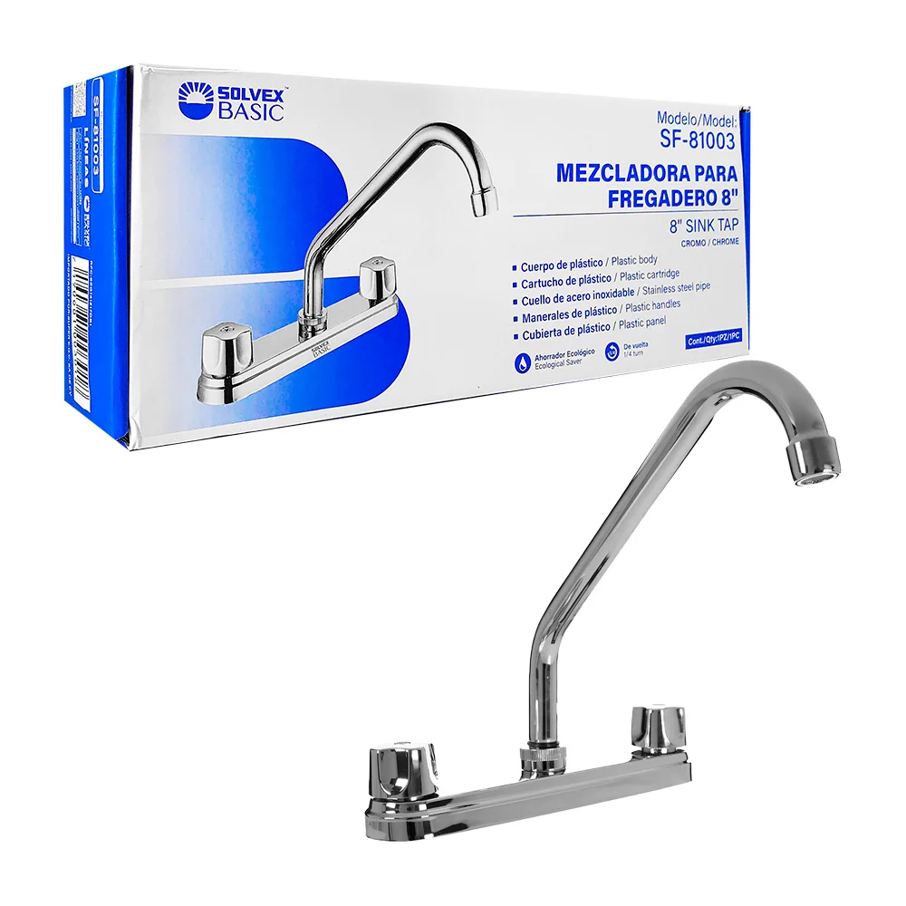 Mezcladora solvex de 8 pulgadas para fregadero metálica / sf-81003