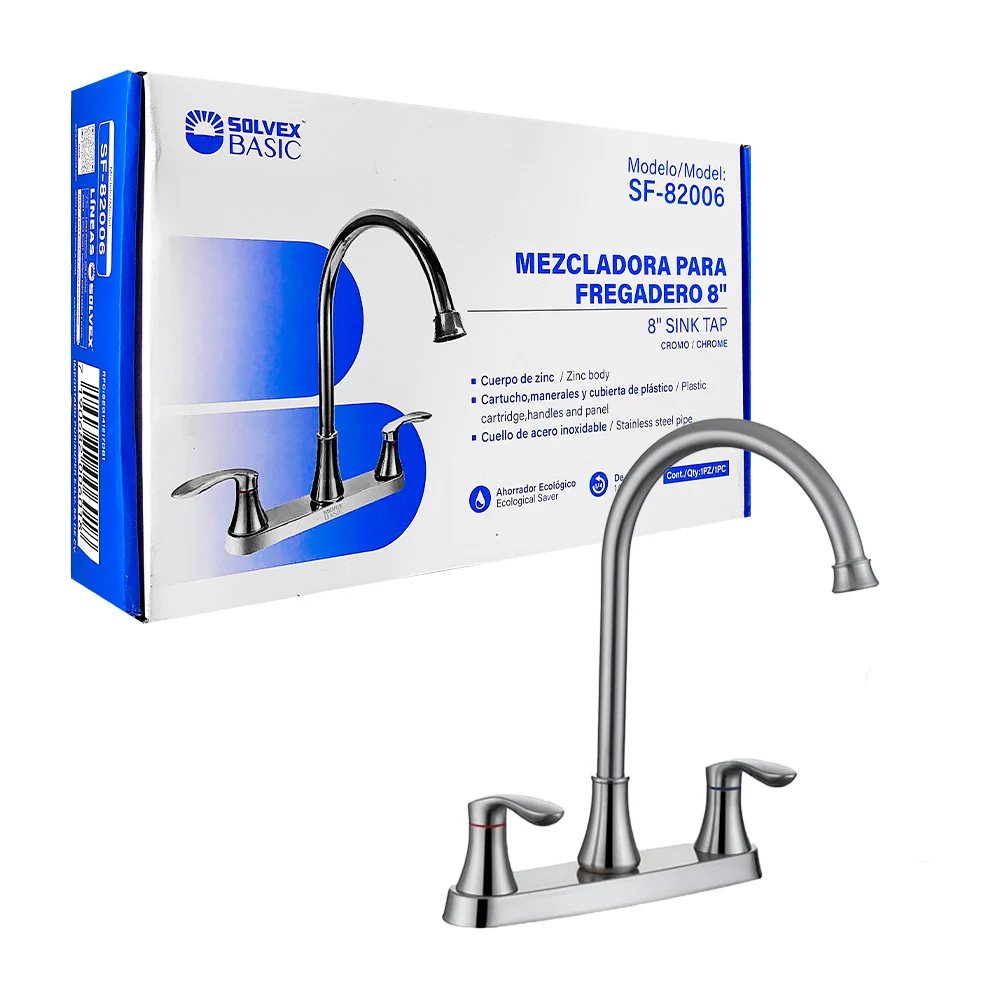 Mezcladora solvex para fregadero de 8 pulgadas metálica / sf-82006