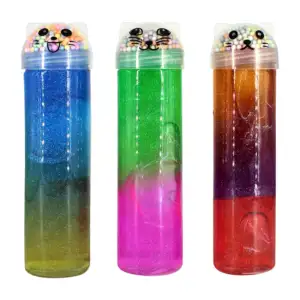 Bote de slime brilloso con bolitas de colores y diseño de gato, varie…