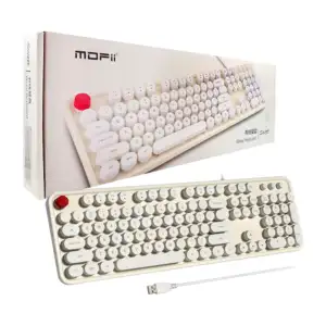 Teclado alámbrico mofii para computadora, diseño retro con teclas red…