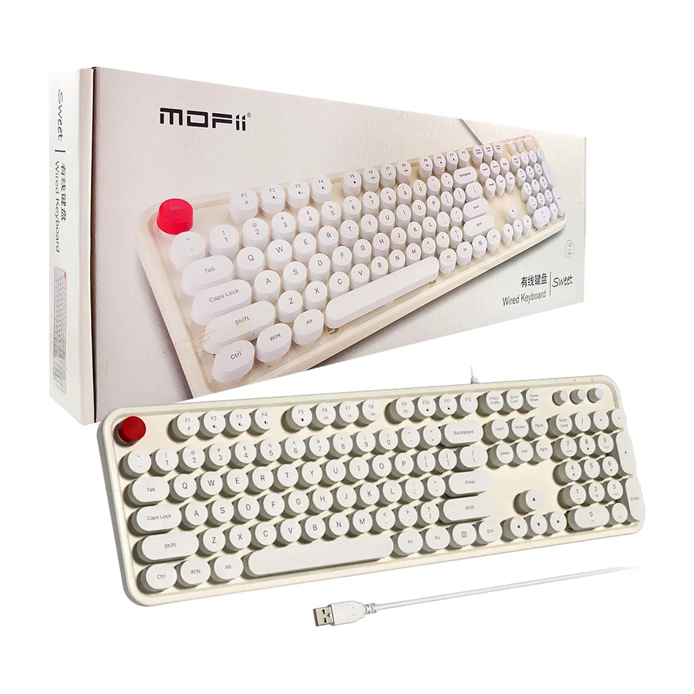 Teclado alámbrico mofii para computadora, diseño retro con teclas red…