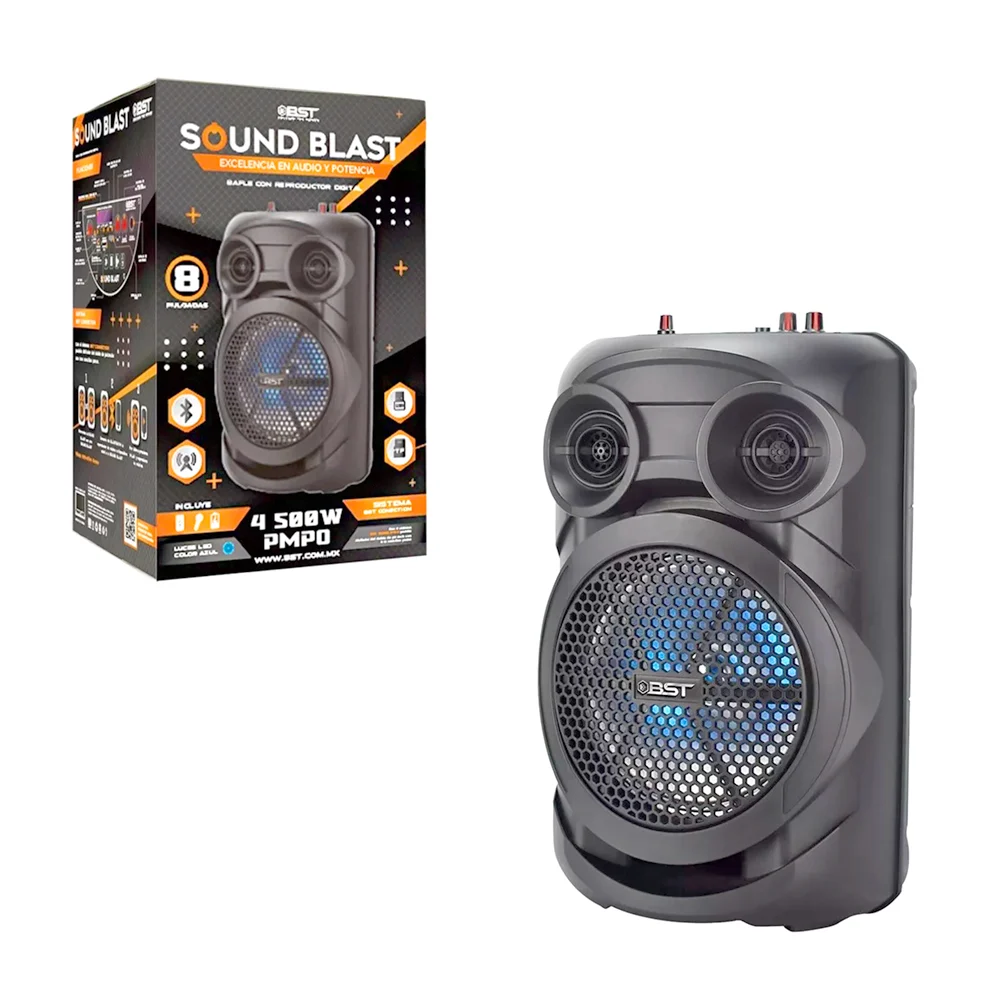 Bafle / bocina bst bluetooh de 8 pulgadas con luces led, ranuras para…