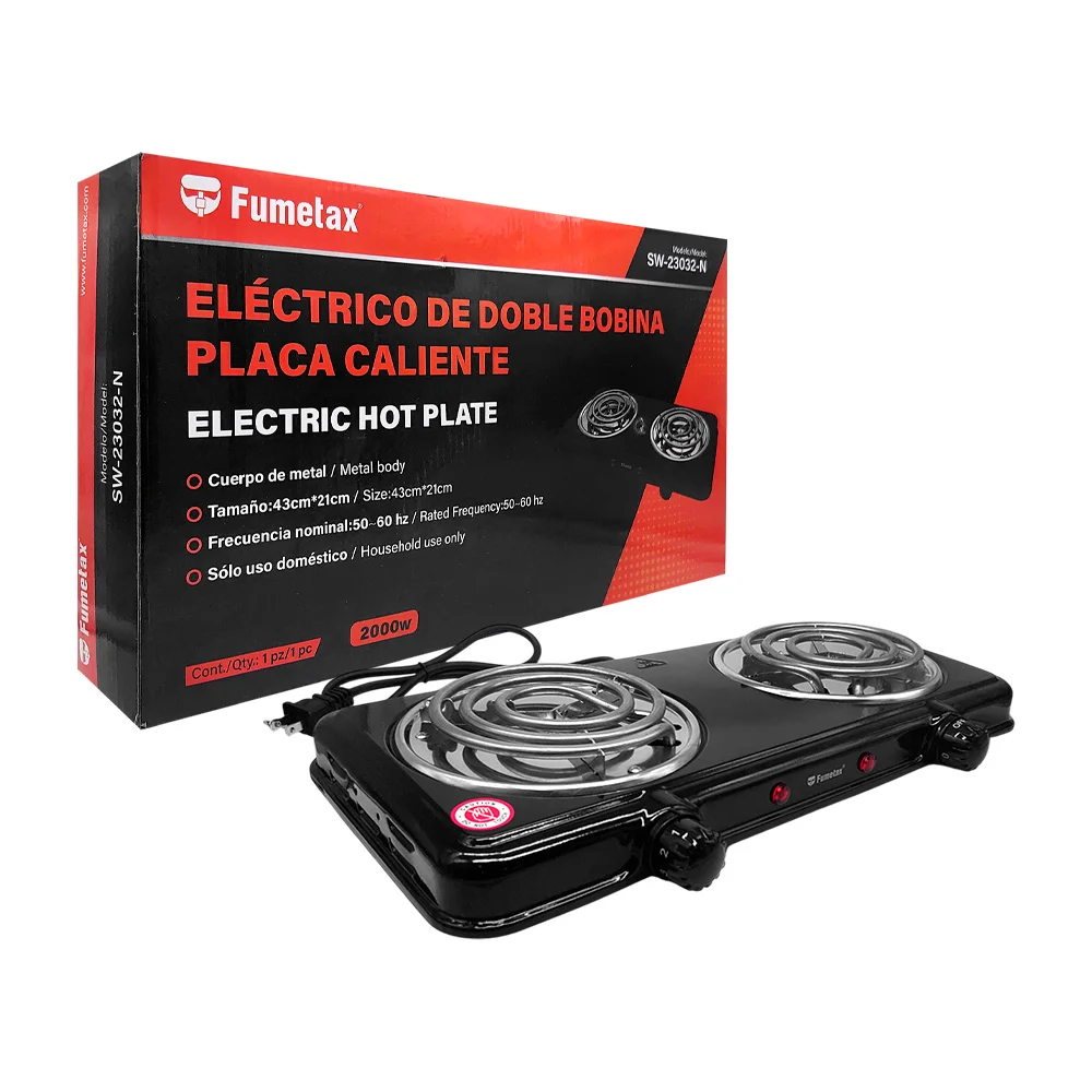 Parrilla eléctrica fumetax metálica color negra de 43x21cm con doble …