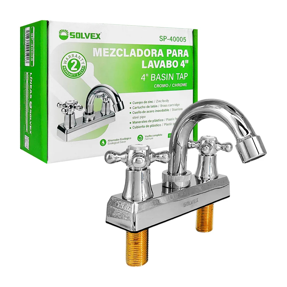 Llave mezcladora solvex de 4 pulgadas con manerales de plástico y cue…