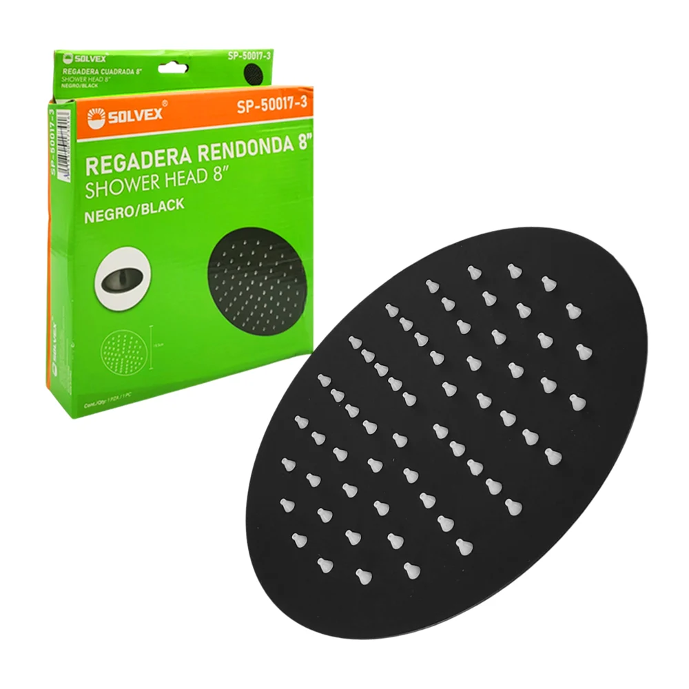 Regadera redonda solvex color negra de 8 pulgadas con conexión y tapa…