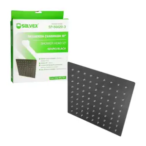 Regadera cuadrada solvex en color negro de 10 pulgadas con conexión d…