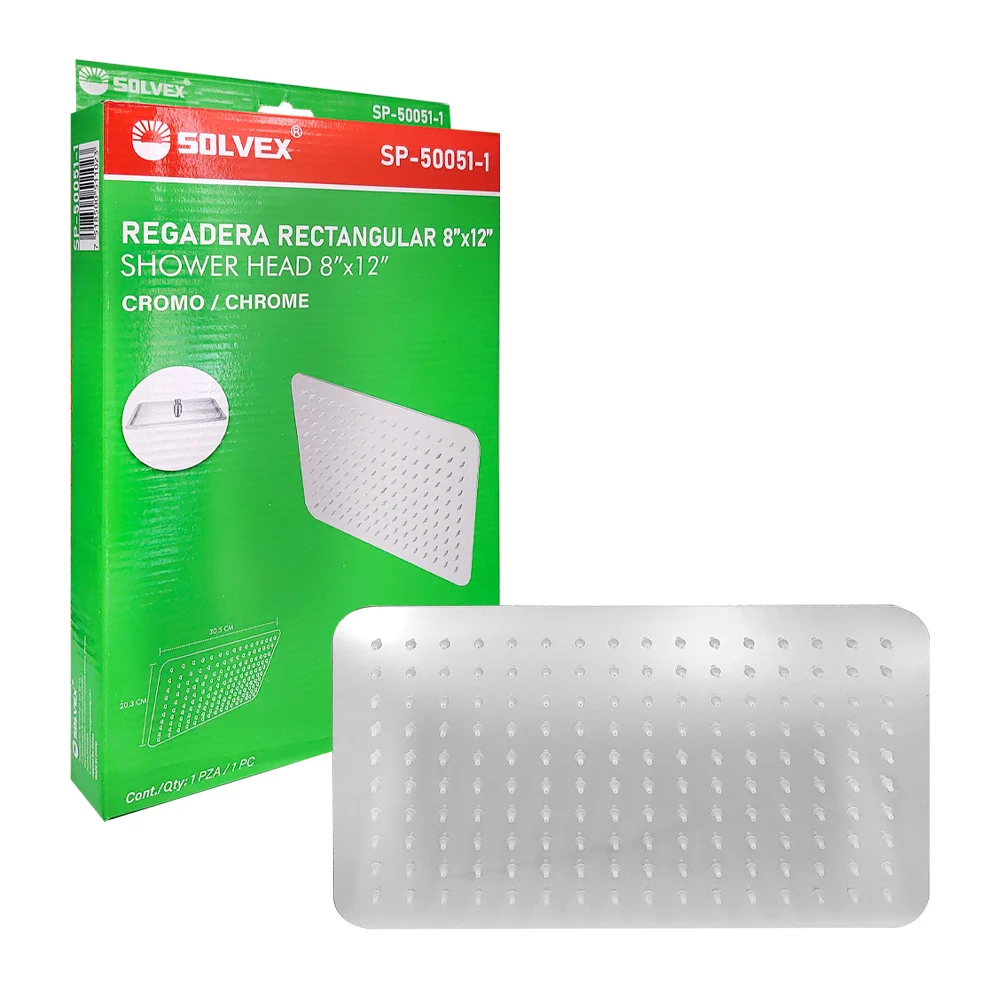 Regadera rectangular solvex de 8x12 pulgadas con conexión de bola y t…