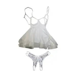 Conjunto de lencería tipo baby doll de encaje con sujetador abierto y…