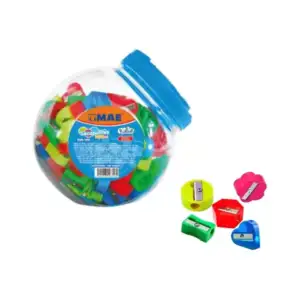 Bote con 100 sacapuntas de plástico con diseño de figuras, variedad d…