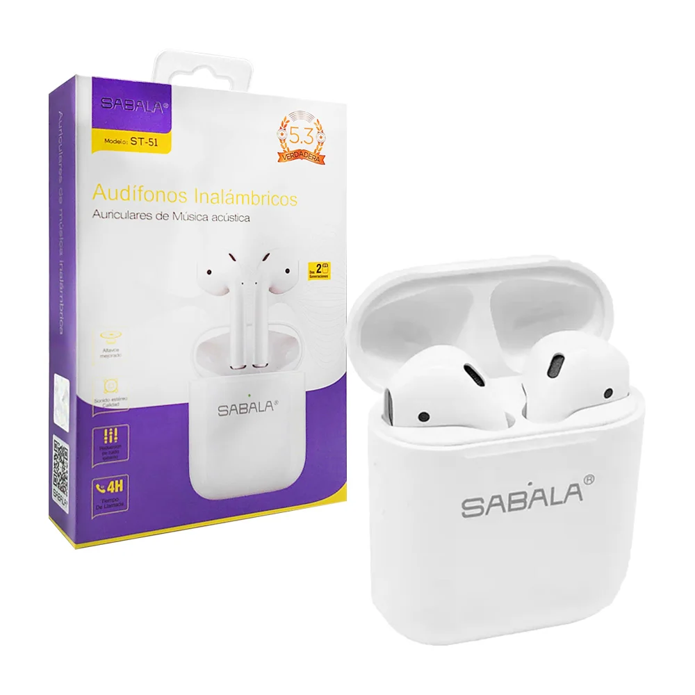 Audífonos blancos sabala inalámbricos bluetooth + estuche de carga co…