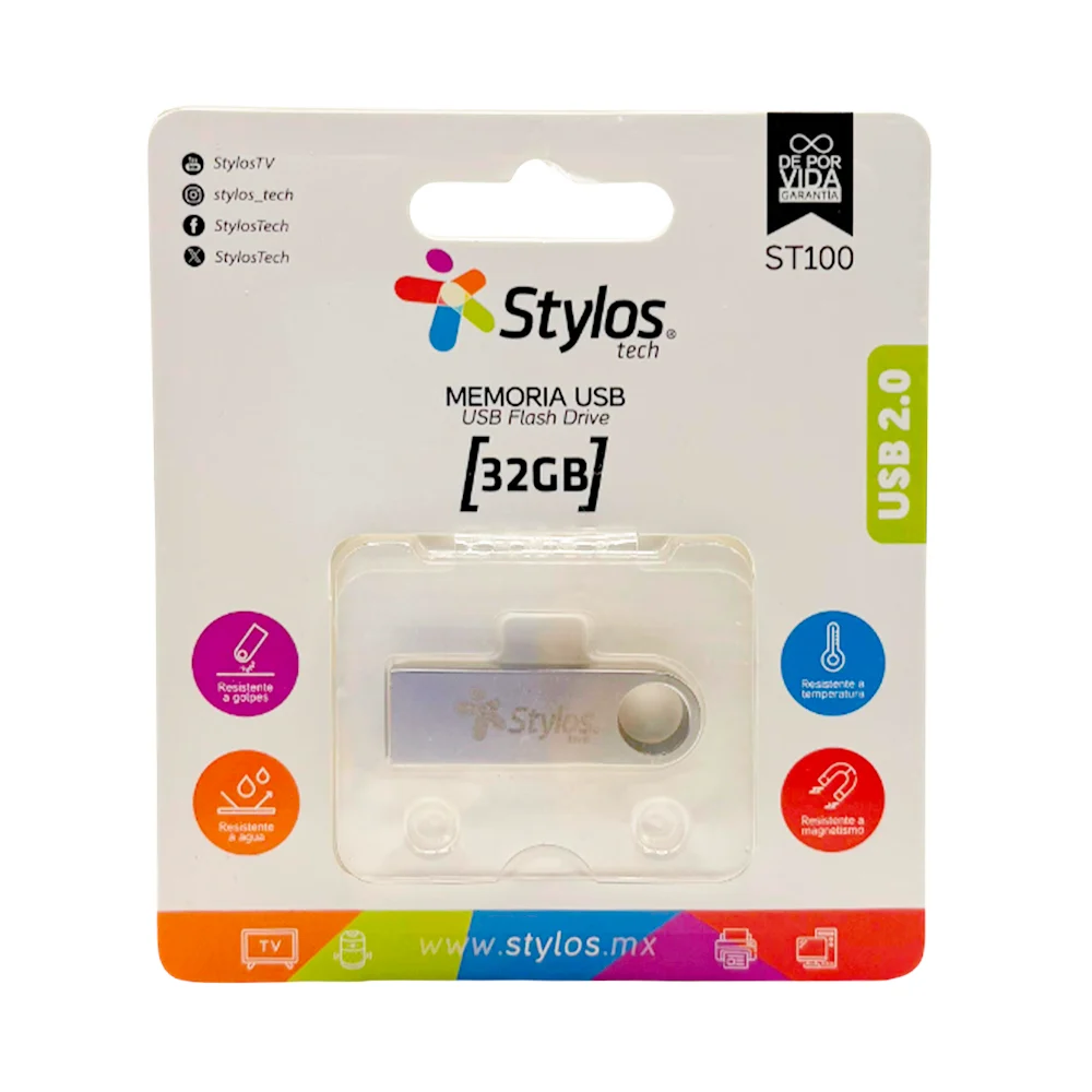 Memoria usb stylos de 32gb, compacta, lisa, rectangular / st100 / stm…