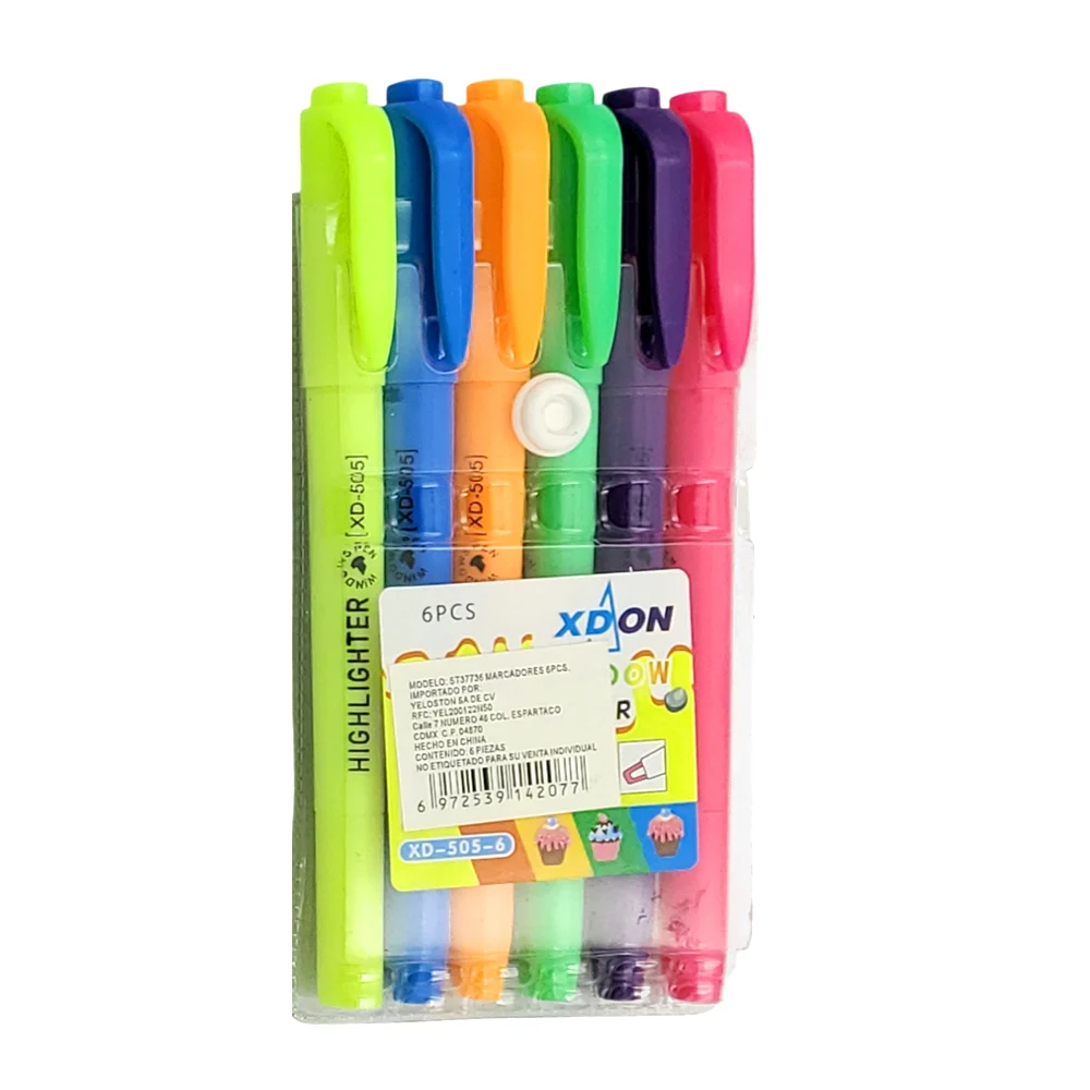Paquete con 6 marcatextos delgados en tonos fluorescentes, variedad d…