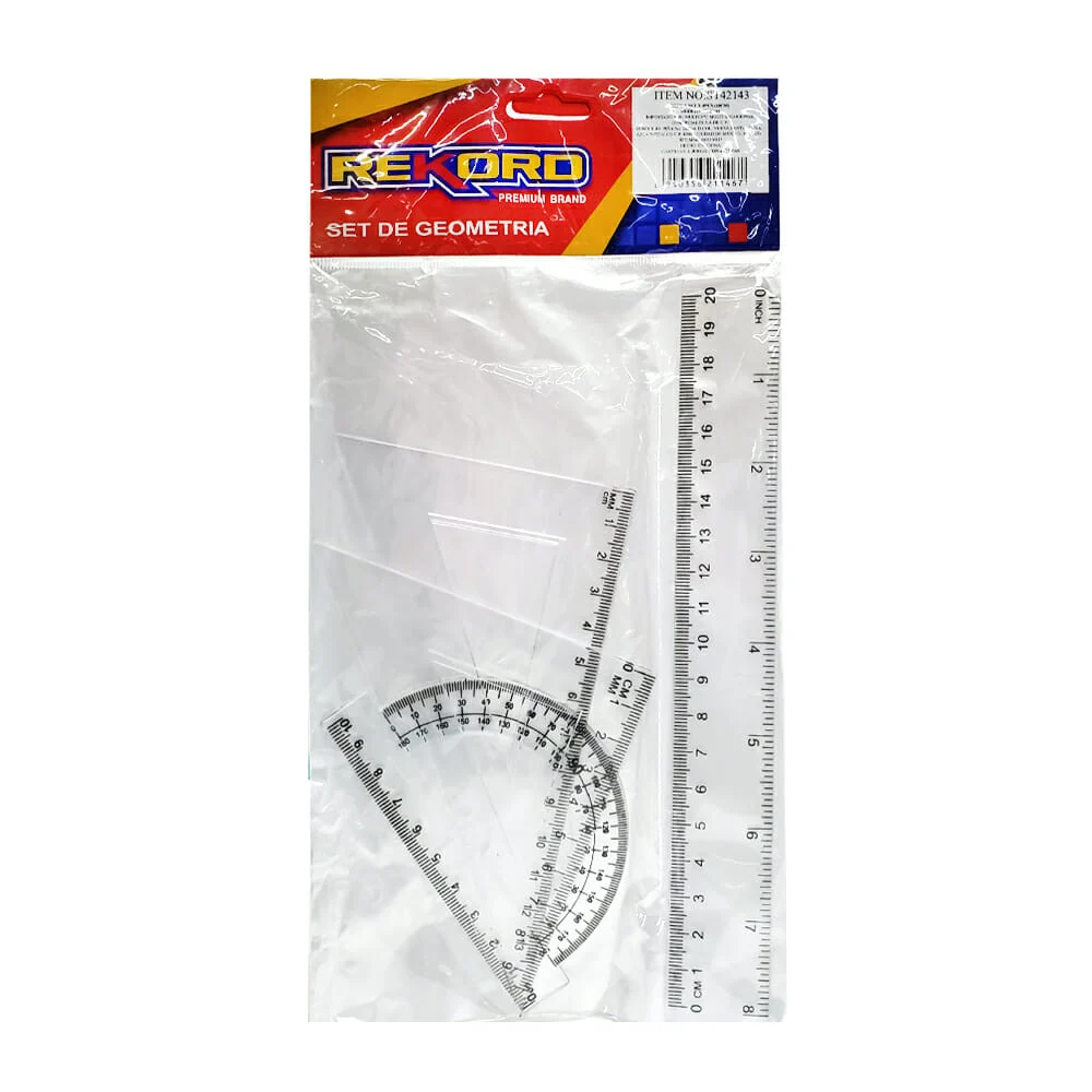 Juego de geometría con regla de 20cm, 2 escuadras y transportador / s…