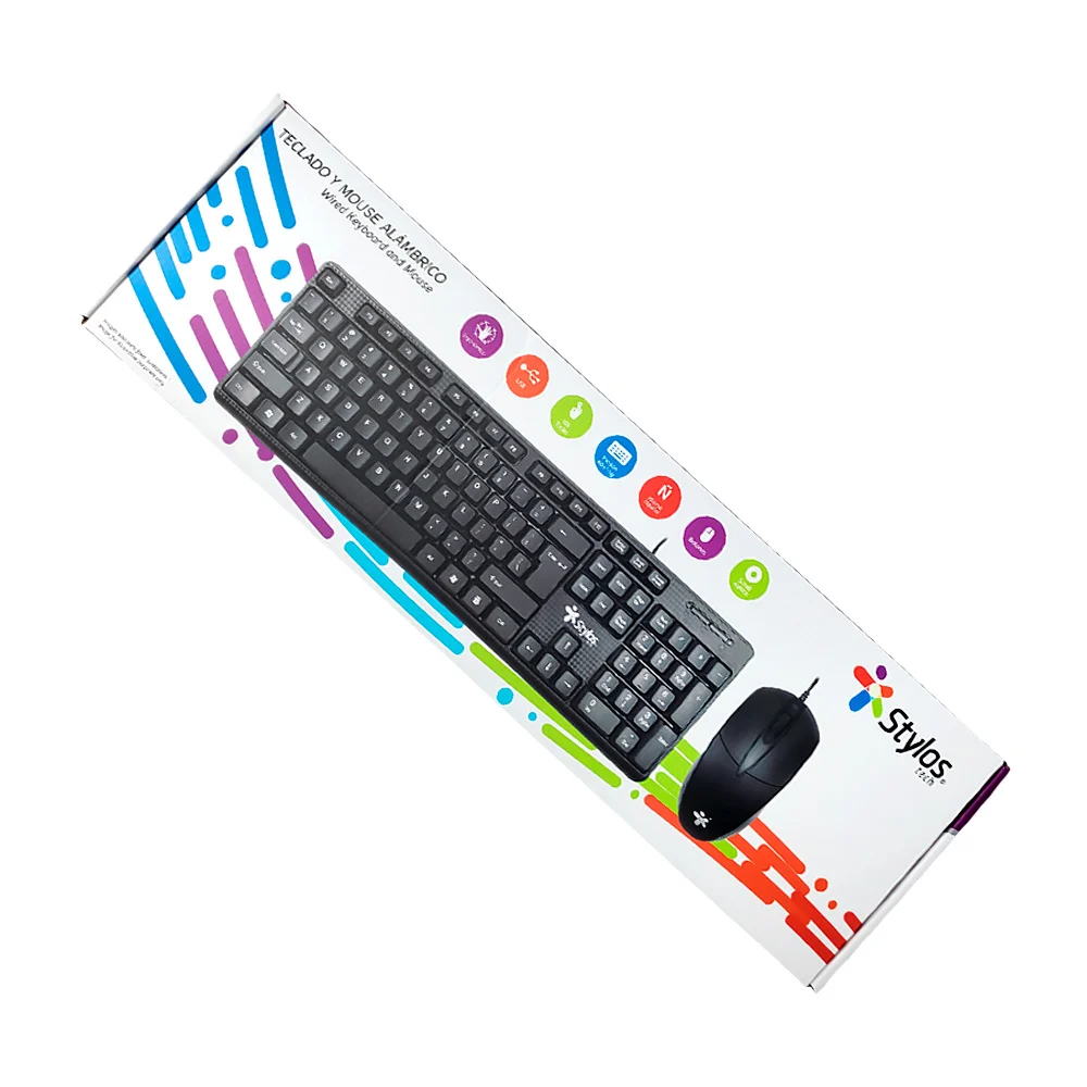 Kit teclado y mouse alámbrico stylos con 105 teclas, diseño ergonómic…