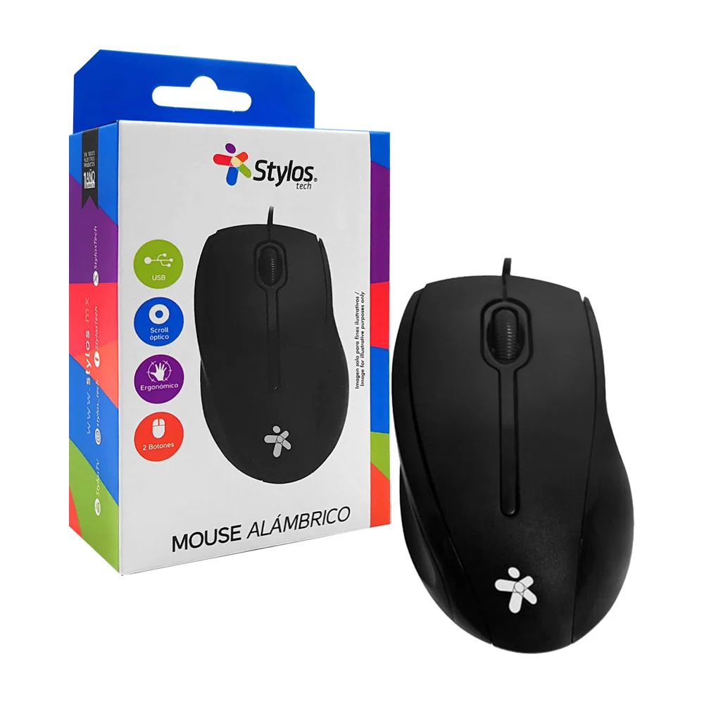 Mouse / ratón alámbrico stylos con dos botones, forma ergonómica a la…