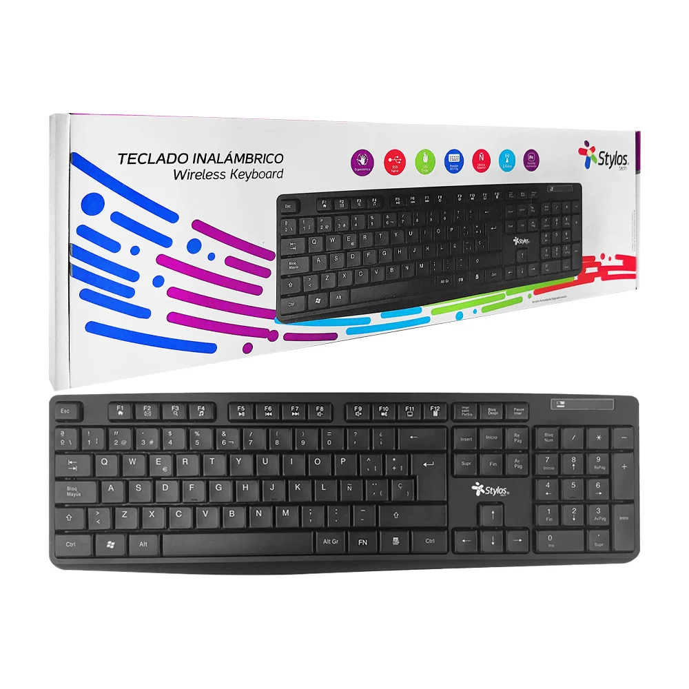 Teclado stylos ergonómico con 105 teclas, en español, conector por us…